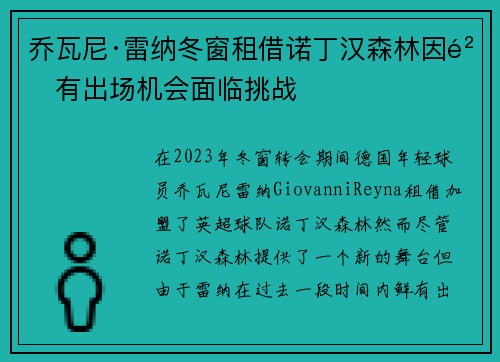 乔瓦尼·雷纳冬窗租借诺丁汉森林因鲜有出场机会面临挑战