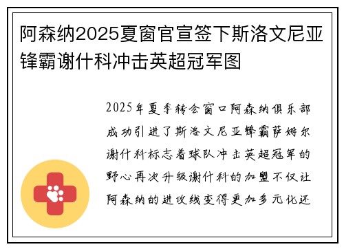 阿森纳2025夏窗官宣签下斯洛文尼亚锋霸谢什科冲击英超冠军图